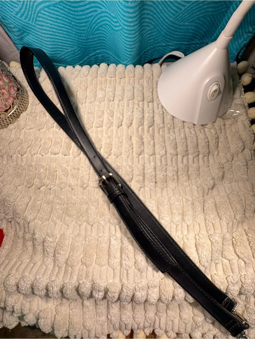 Steve Madden Black Leather Adjustable Bag Strap with Silver Buckle